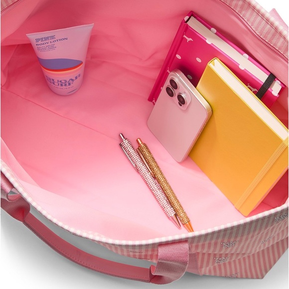 Victoria's Secret Pink VS Stripe Tote Bag with VS rhinestones logos - Picture 3 of 4